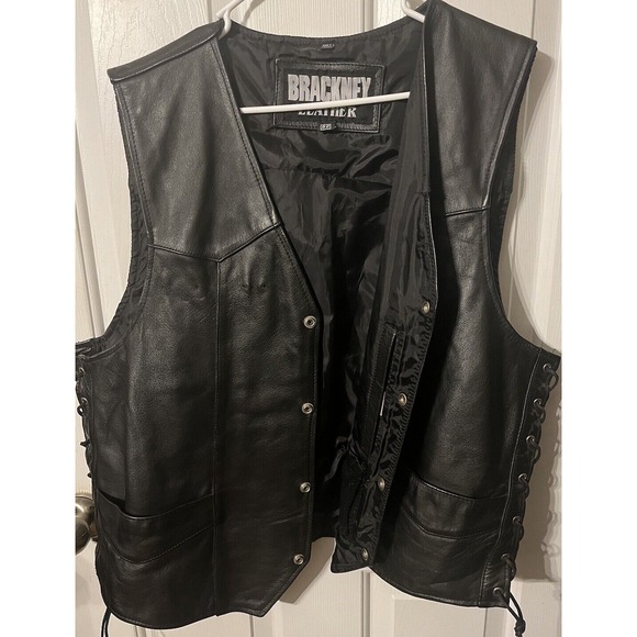 Brackney Leather Men's Black‎ Leather Biker Vest Size 52